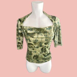 Vintage Seduction Velvet Graphic Top Made in USA – Asian Print, Unique Neckline